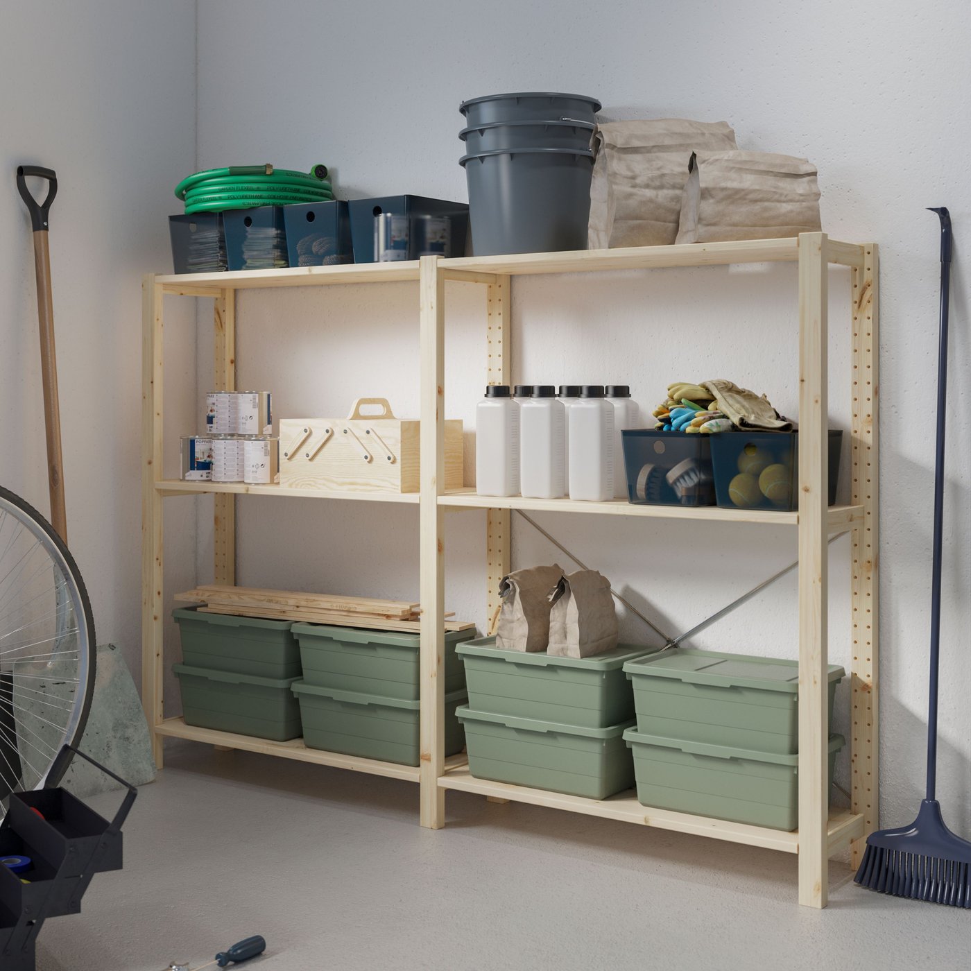 Wooden shelving unit