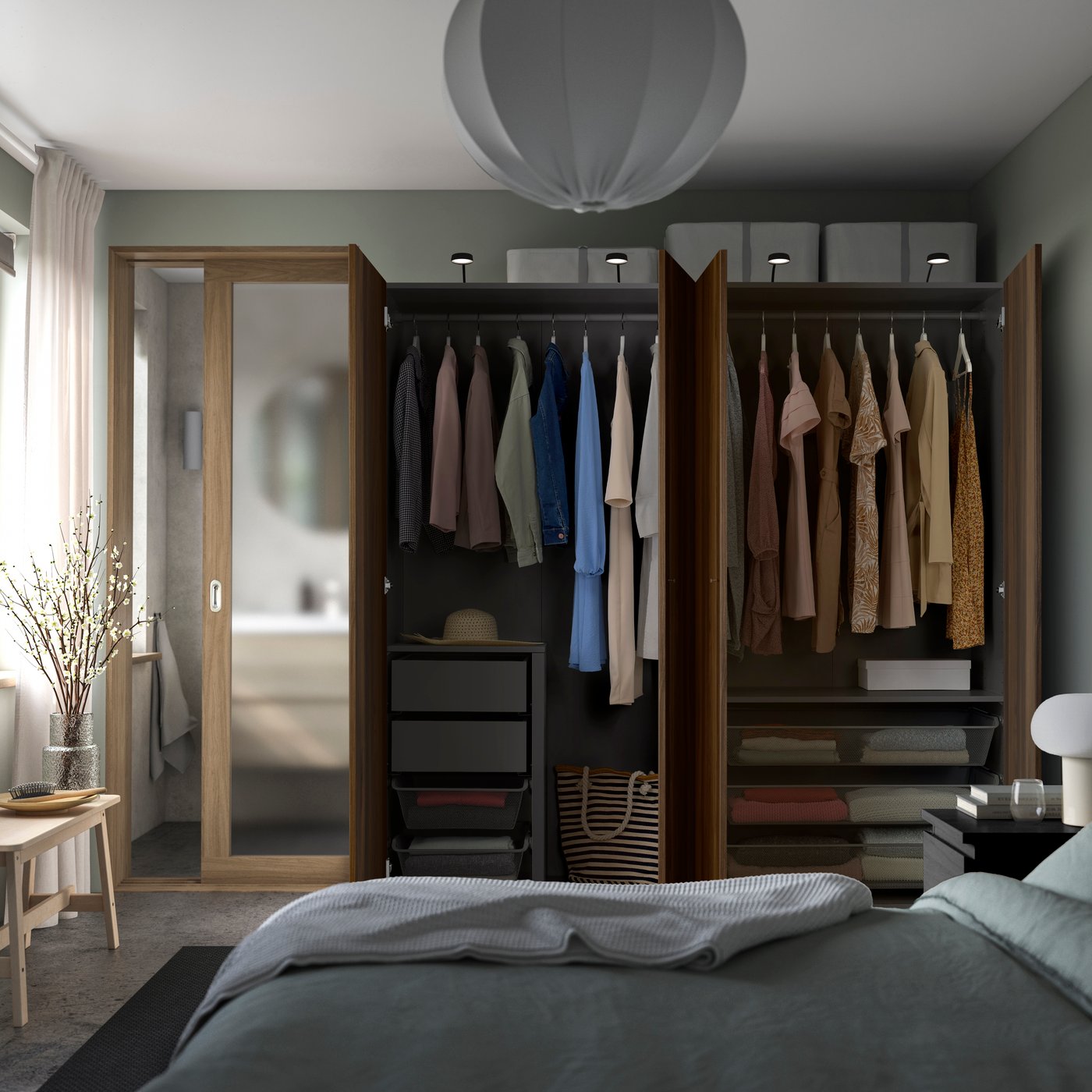 ダークグレー/ダークブラウンステインオーク調のPAX(パックス)ワードローブコンビネーション