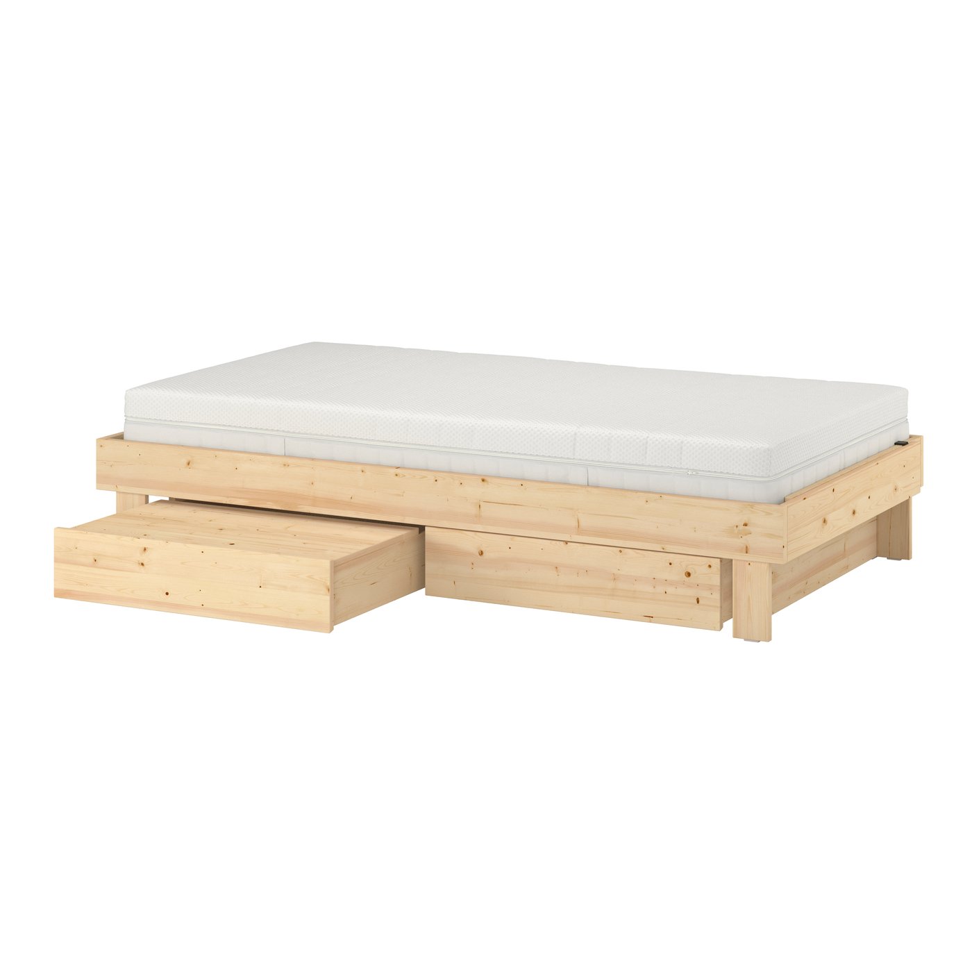 IKEA GLAMBERGET sängstomme m förvaring och madrass, furu/åkrehamn medium fast, 90x200 cm, sängstomme