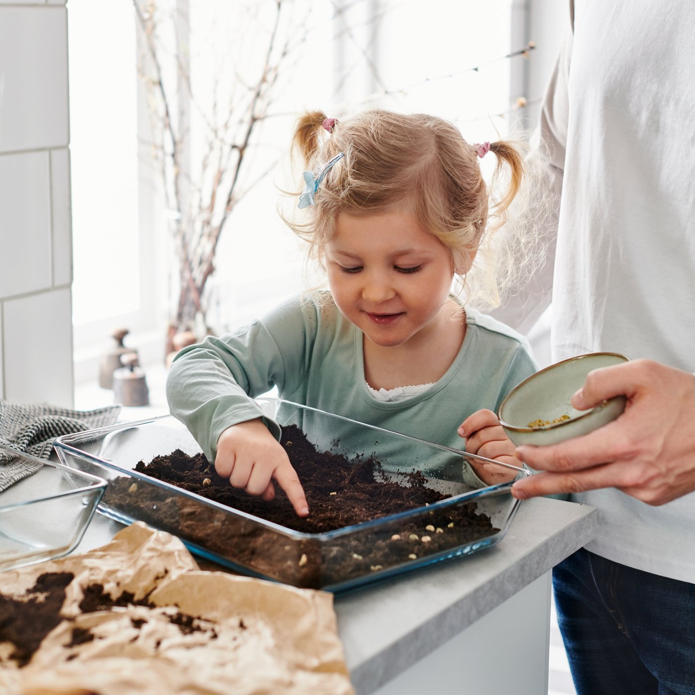 A clear glass MIXTUR oven/serving dish in the kitchen