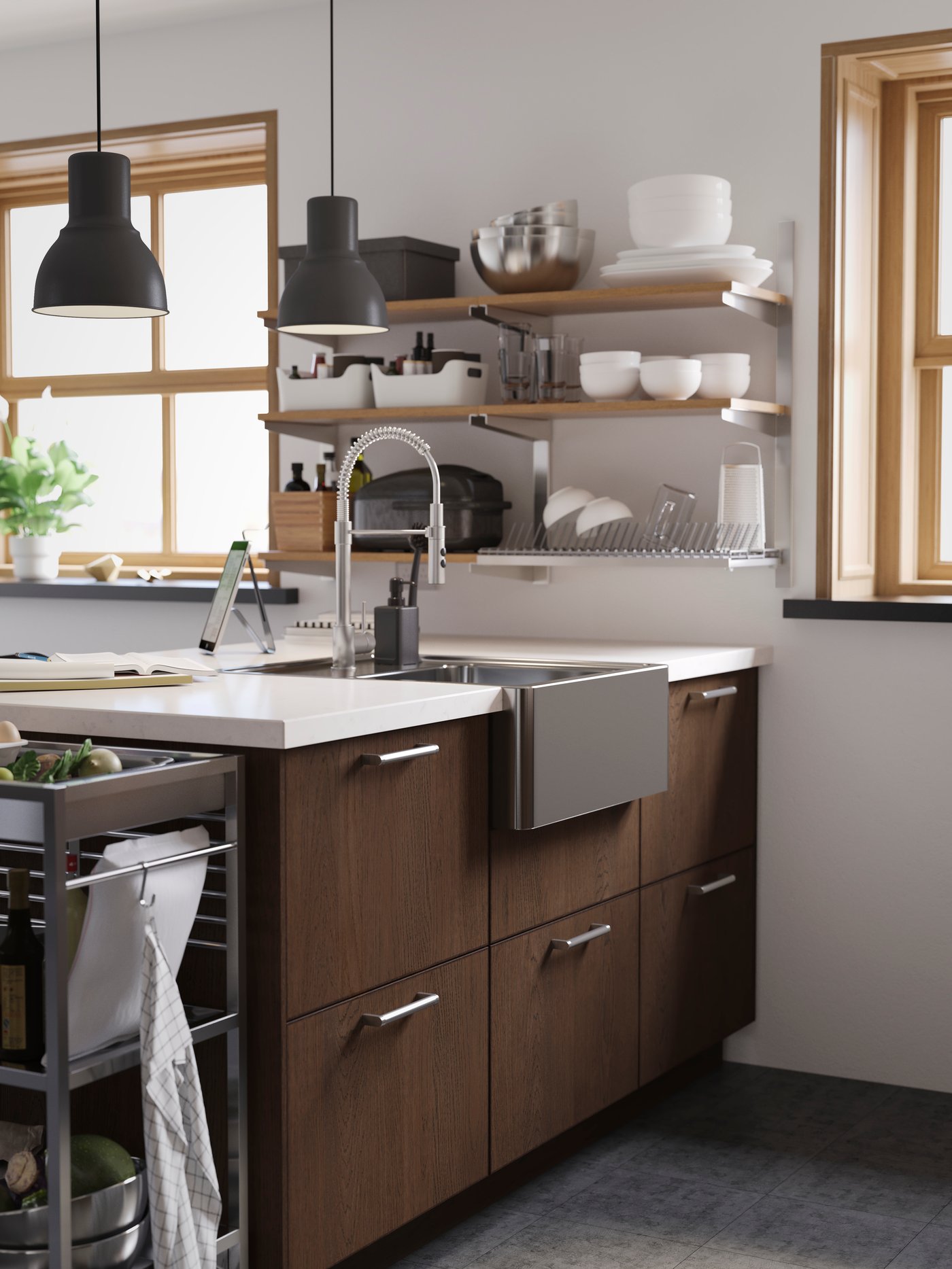 A white marble effect/laminate EKBACKEN worktop in the kitchen