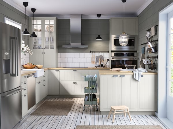 A beige STENSUND door in the kitchen