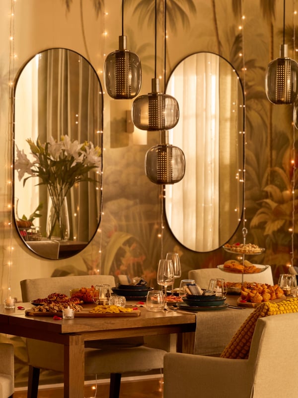 A nickel-plated/grey glass HÖGVIND pendant lamp with 3 lamps
