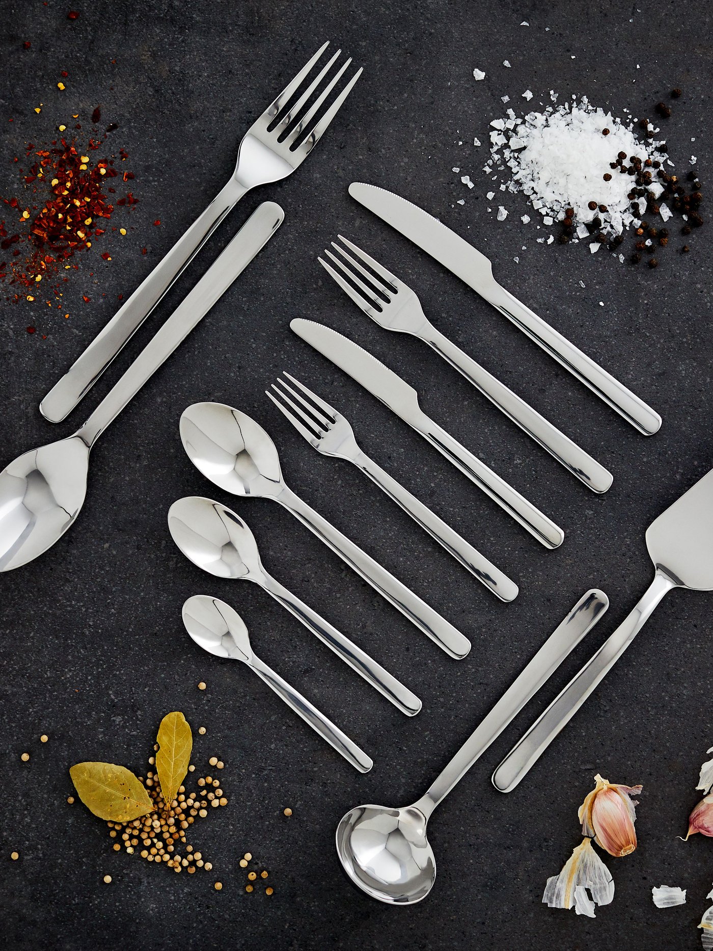 A stainless steel IKEA 365+ 24-piece cutlery set