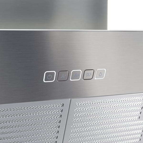 A stainless steel colour BEMÖTA wall mounted extractor hood