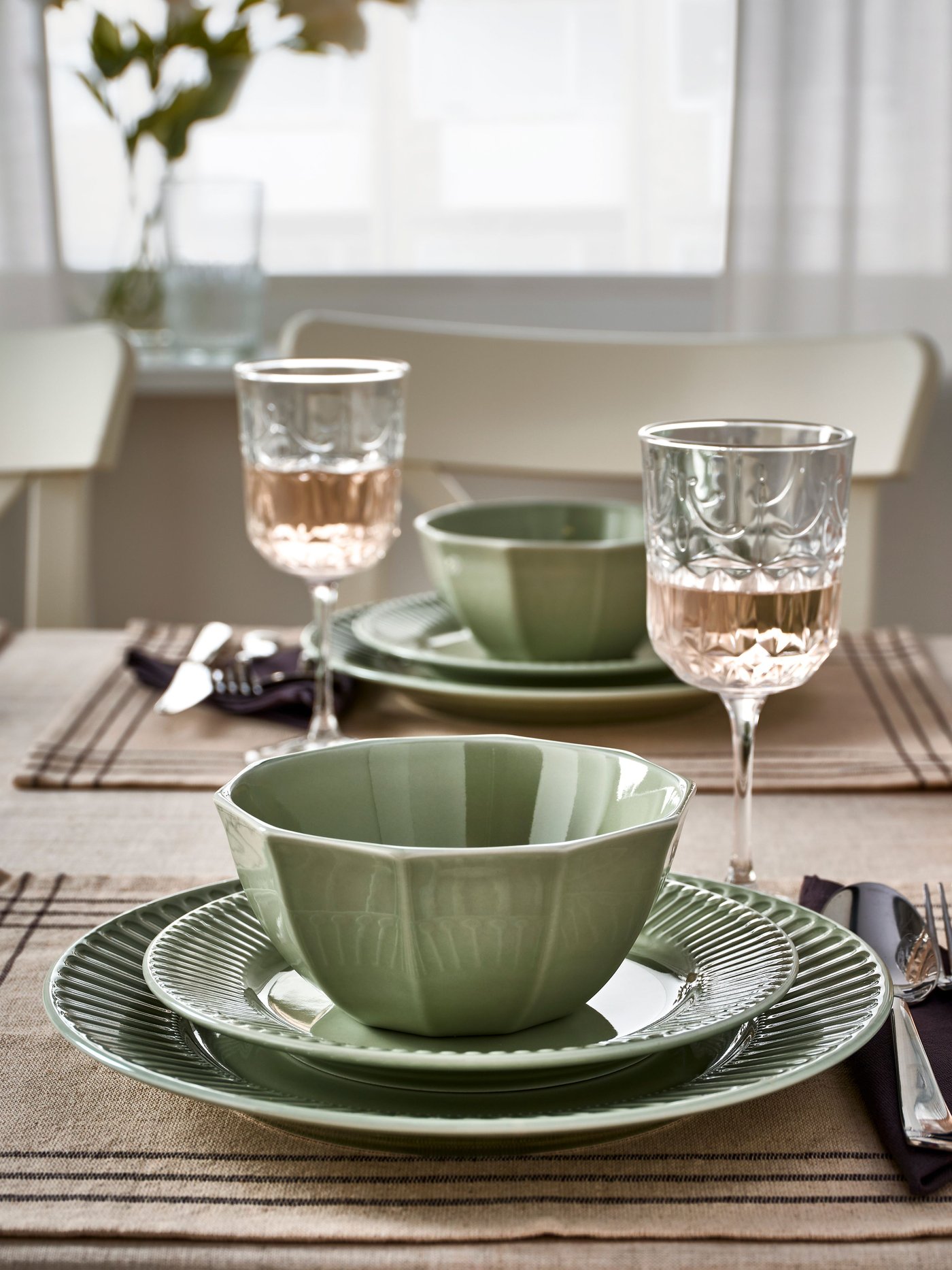 A stoneware pale grey-green STRIMMIG deep plate