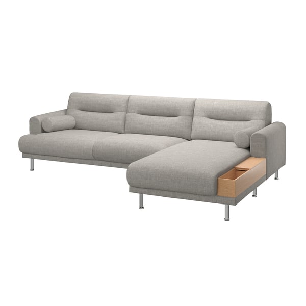 A Lejde/light grey metal LÅNGARYD 3-seat sofa w chaise longue, right in the NA