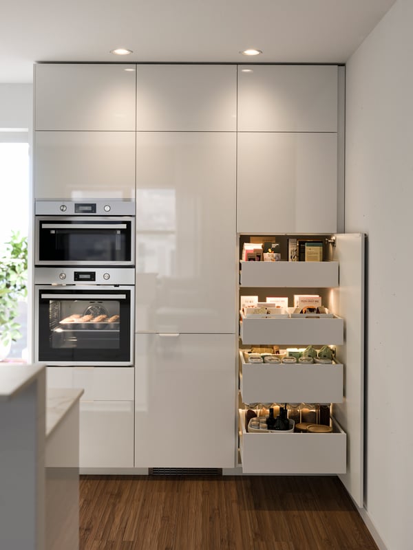 A stainless steel SMAKSAK microwave combi with forced air in the kitchen