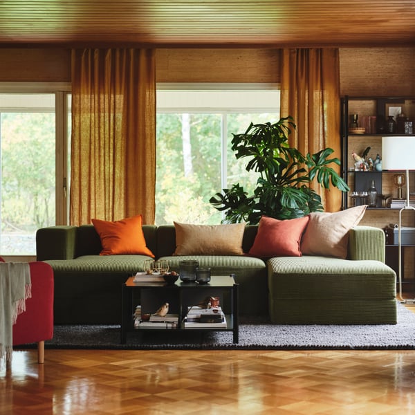 A with armrests Samsala/dark yellow-green JÄTTEBO 3,5-seat mod sofa w chaise longues