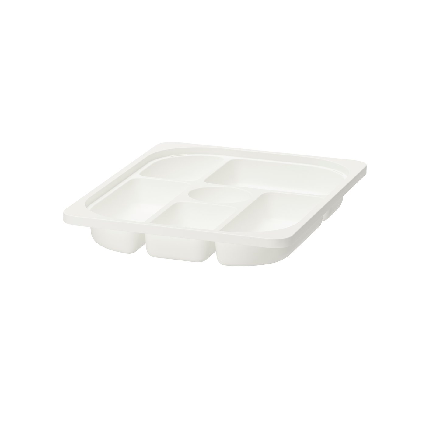 A white TROFAST storage tray with compartments