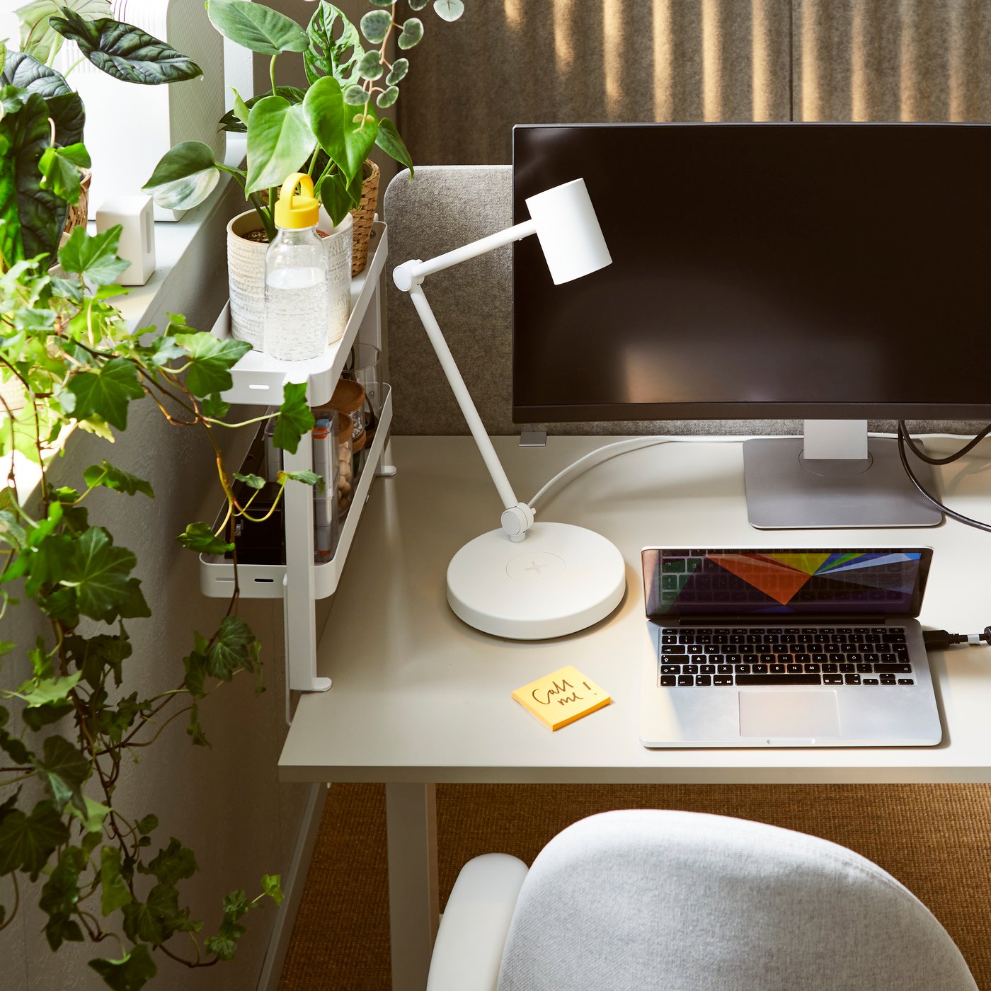 A white VATTENKAR desktop shelf