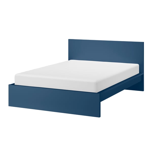 A blue MALM bed frame, high