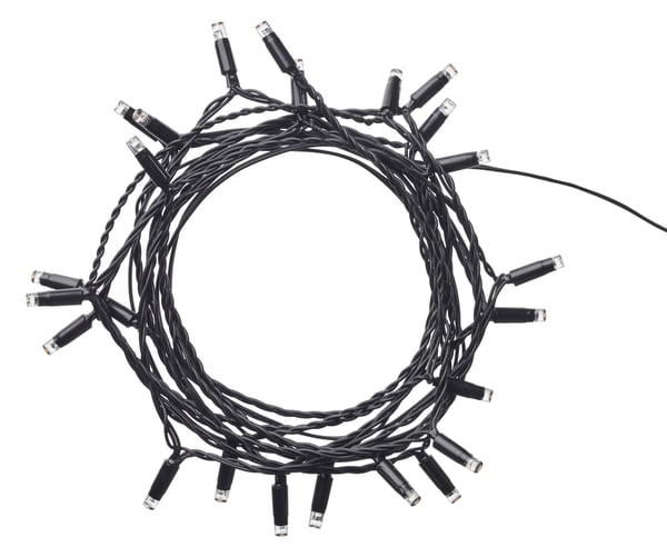 Outdoor LED lighting chains on white background.