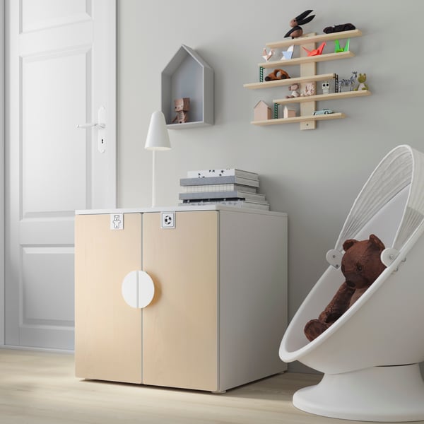 A white birch/with 1 shelf PLATSA cabinet in the childrens room