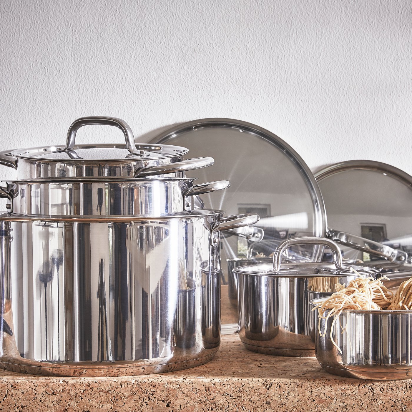 A stainless steel IKEA 365+ 9-piece cookware set
