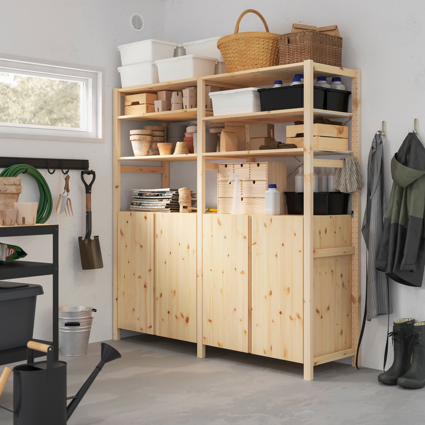 A pine IVAR 2 sections/shelves/cabinet