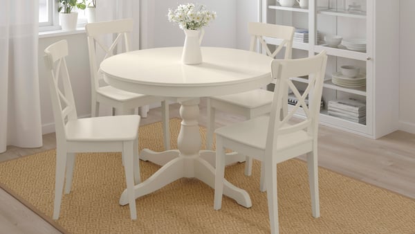 White dining set for 4 people with round table
