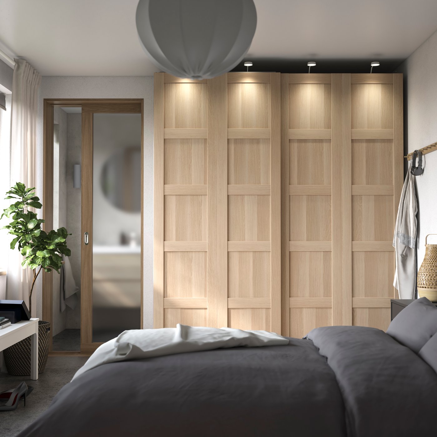 A white stained oak effect/white stained oak effect PAX wardrobe combination