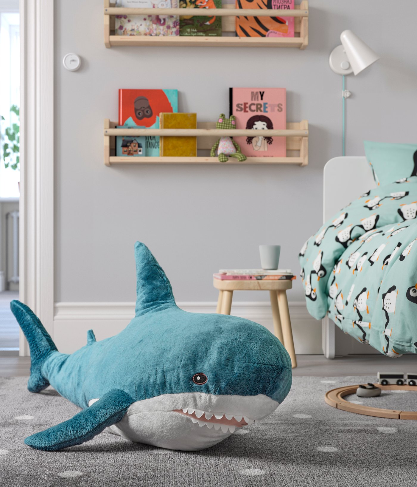 A shark BLÅHAJ soft toy