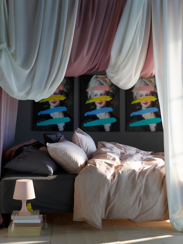 A white/with heading tape DYTÅG curtains, 1 pair in the bedroom