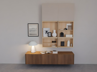 Un meuble de rangement chene bas avec des portes LAPPVIKEN noyer