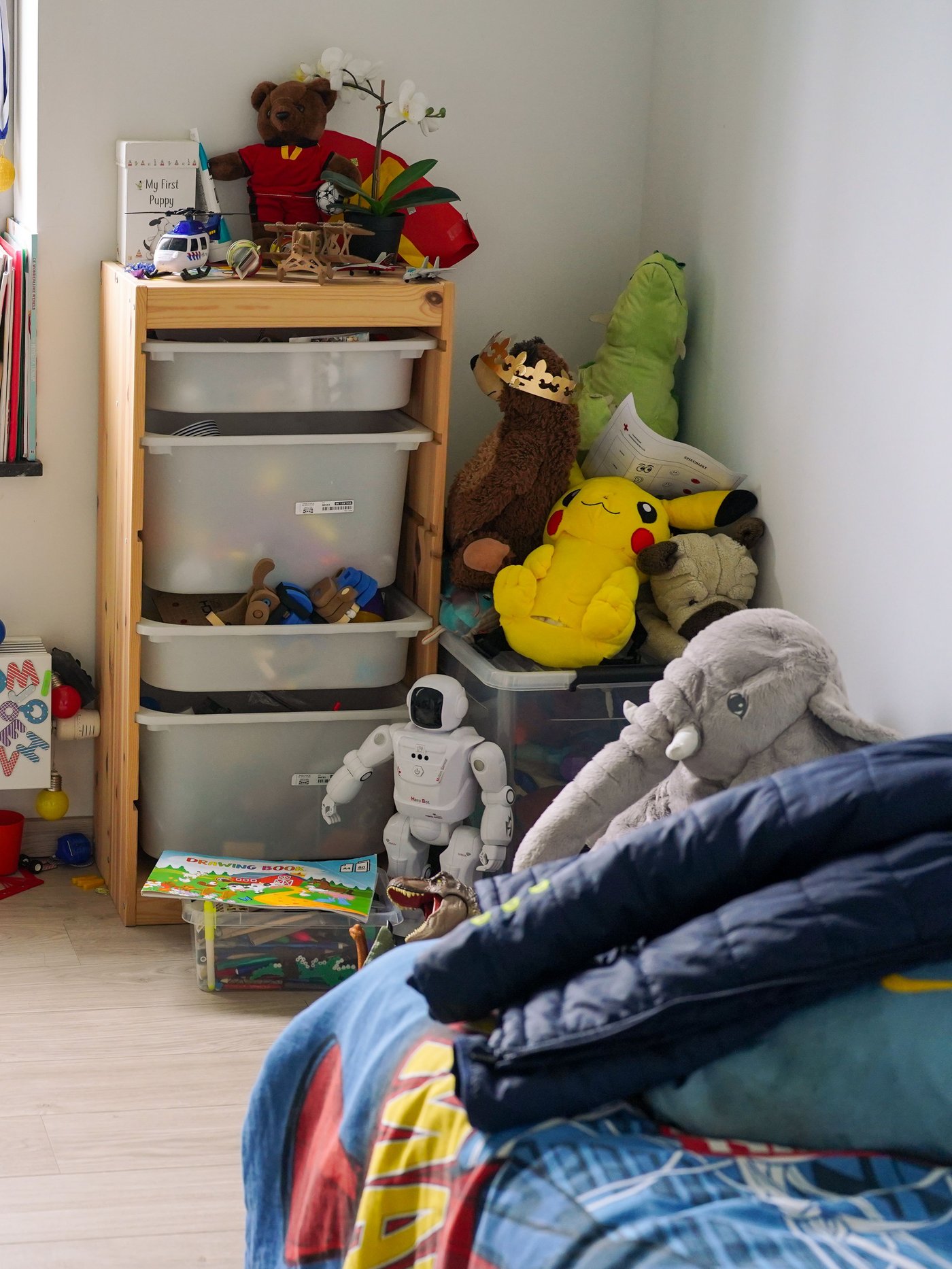 An image of a childrens room in different colours. 