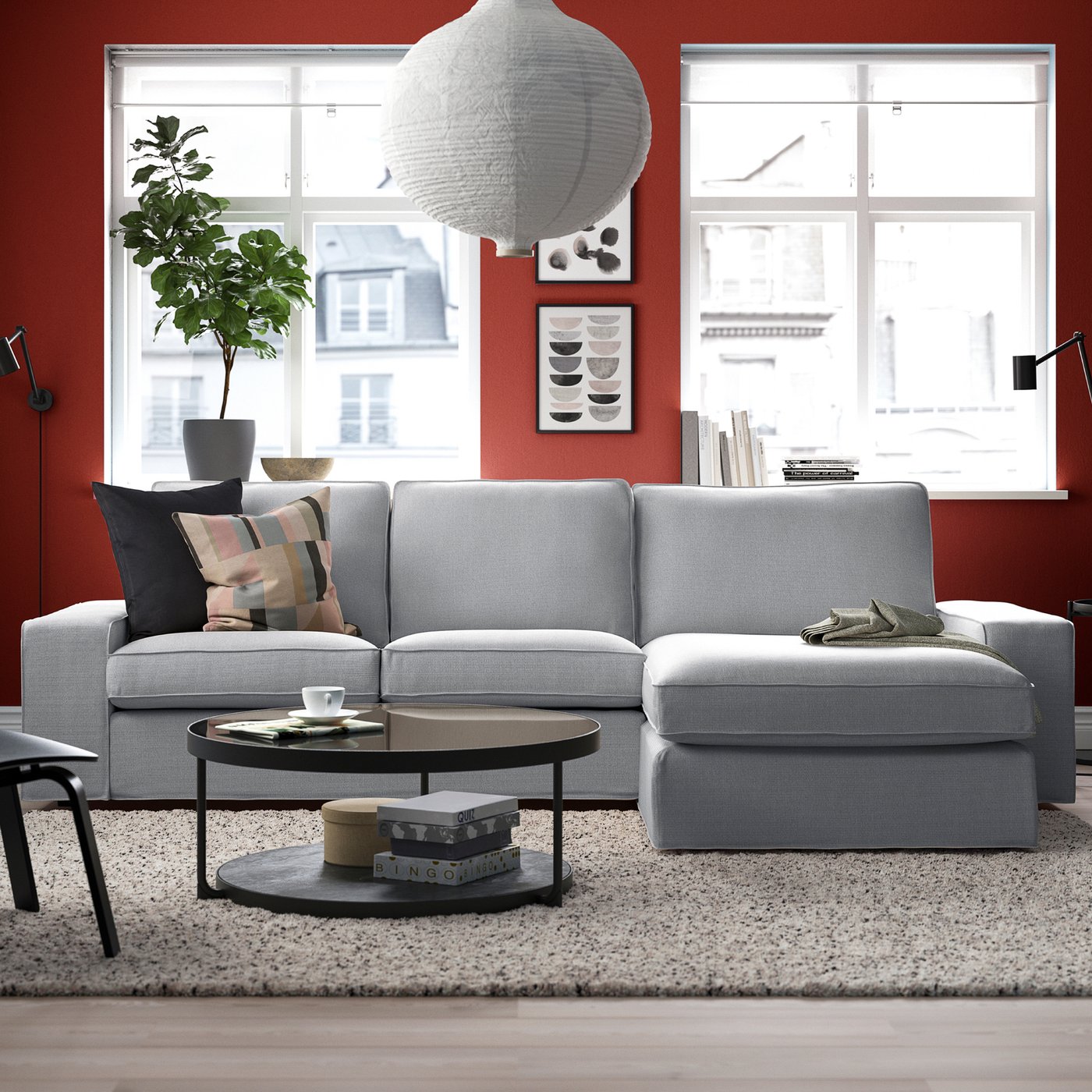 A Tibbleby beige/grey KIVIK 3-seat sofa with chaise longue