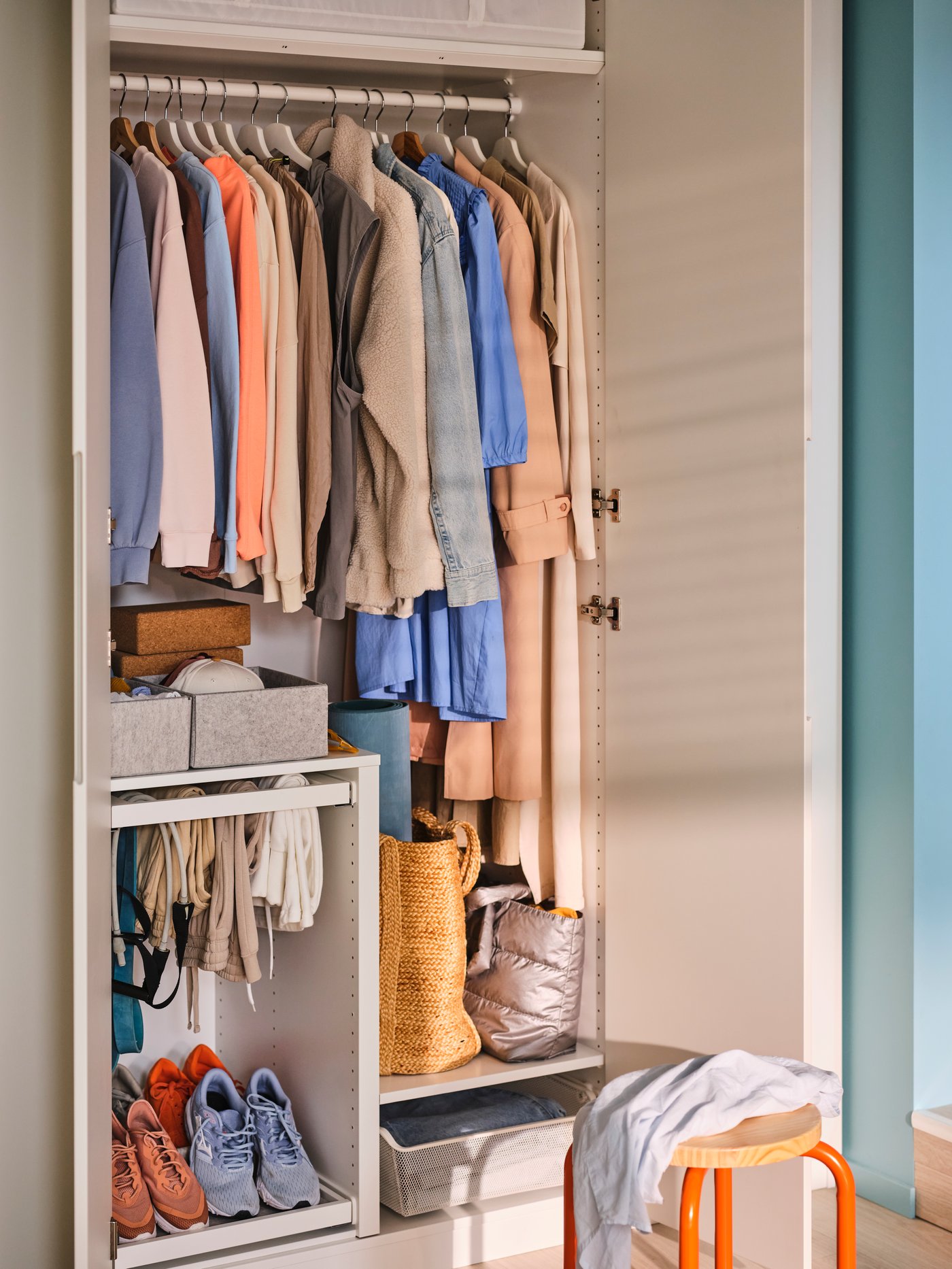 A white PAX wardrobe frame in the bedroom