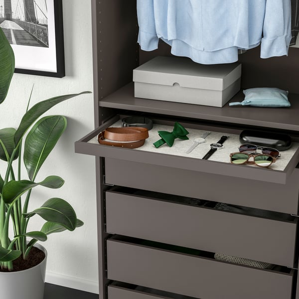 A dark grey/light grey KOMPLEMENT pull-out tray with drawer mat