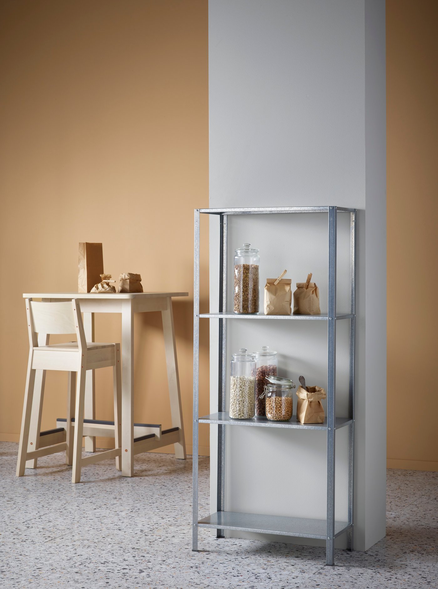 An in/outdoor HYLLIS shelving unit