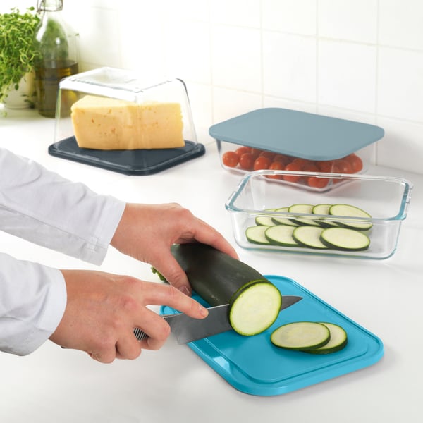 A black-blue grey-blue/light blue IKEA 365+ chopping board
