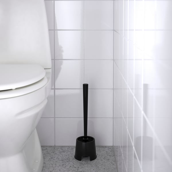 A black BOLMEN toilet brush/holder