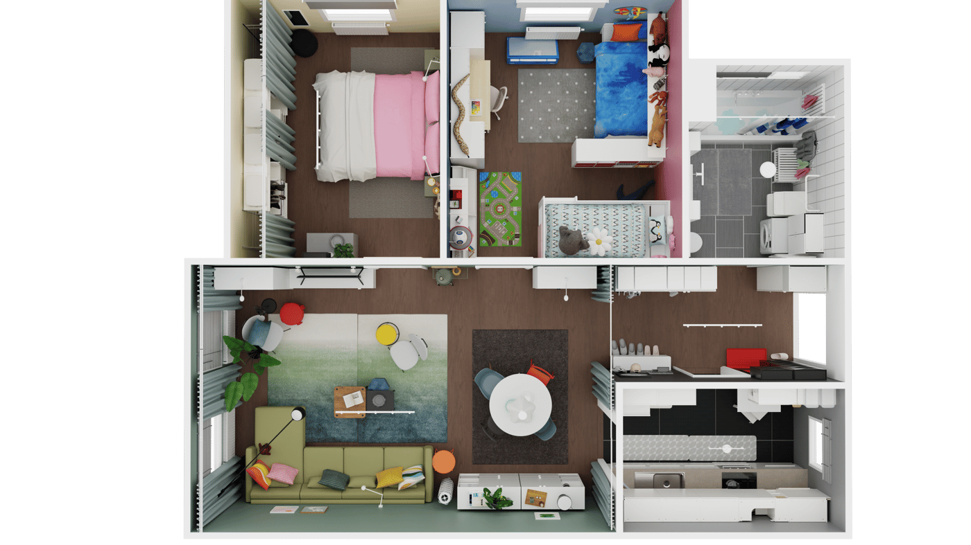 Grundriss einer drei Zimmer Wohnung mit separater Küche und Bad