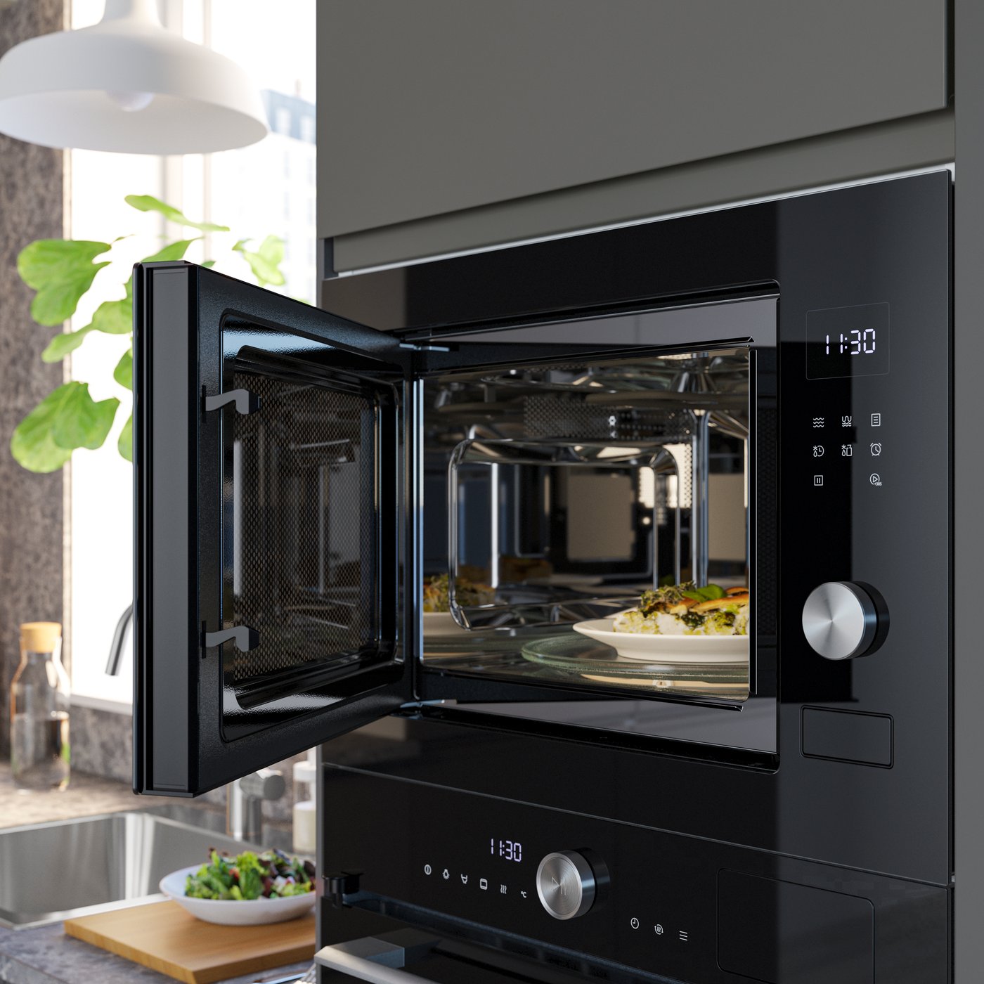 An IKEA 500 black MÅGEBO microwave oven