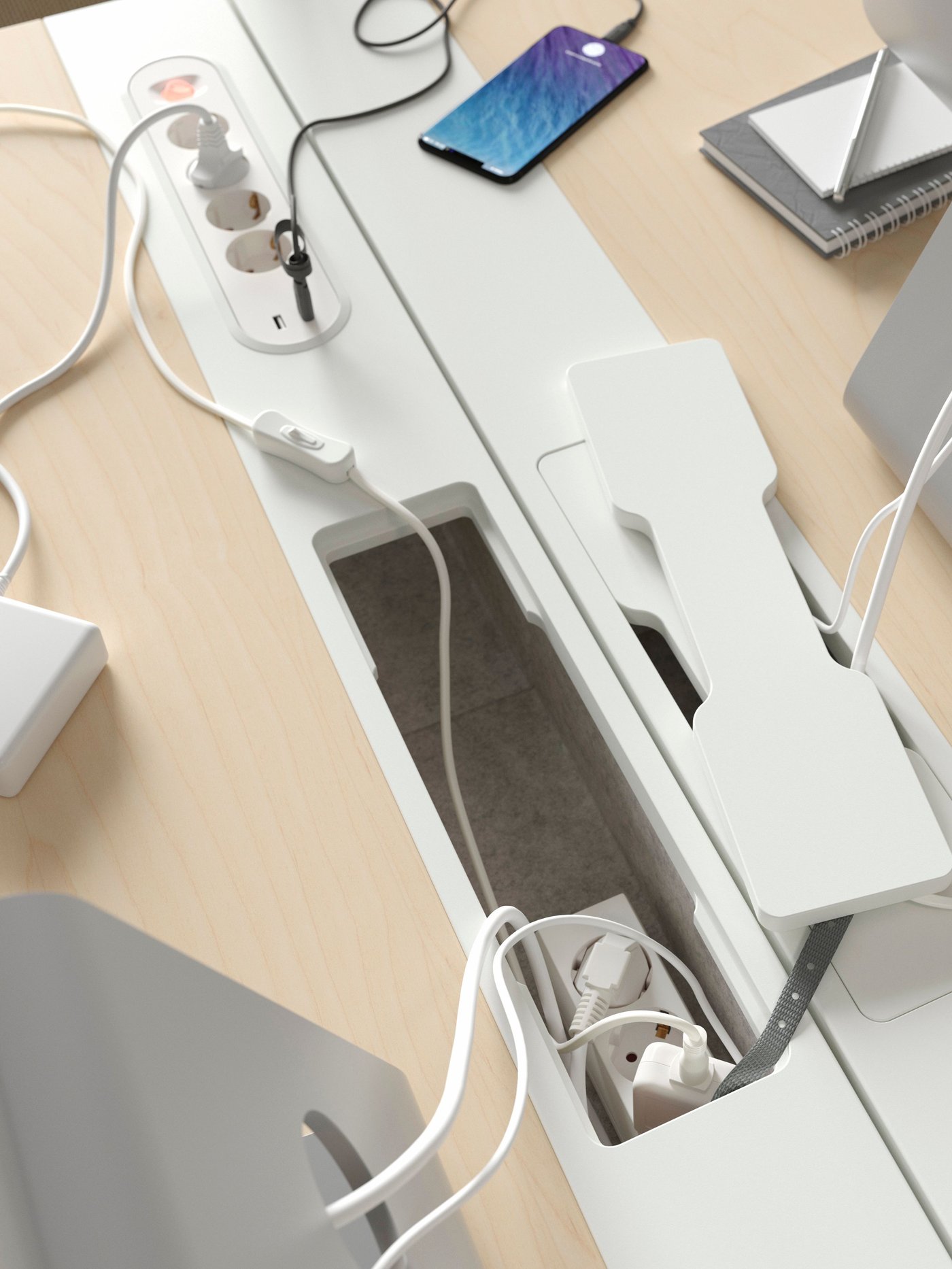 A black KOPPLA 4-way socket with 2 USB ports