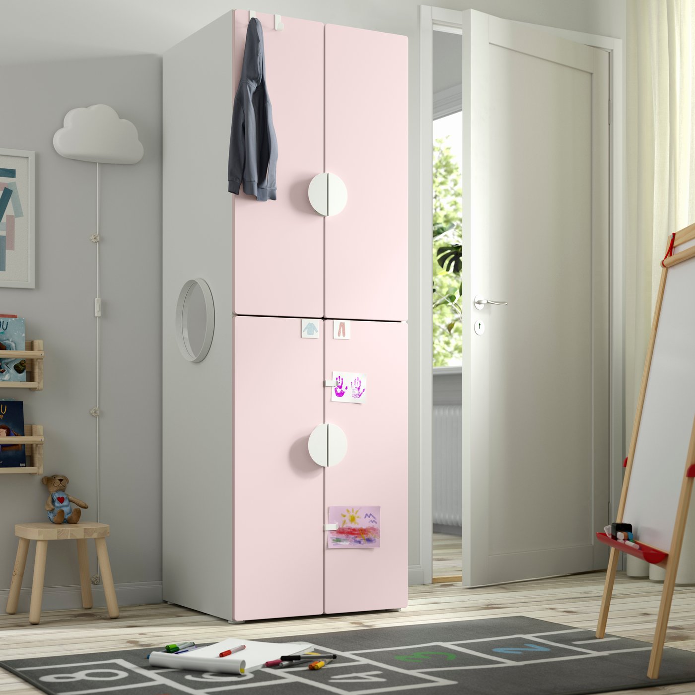 A white pale pink/with 2 clothes rails PLATSA wardrobe
