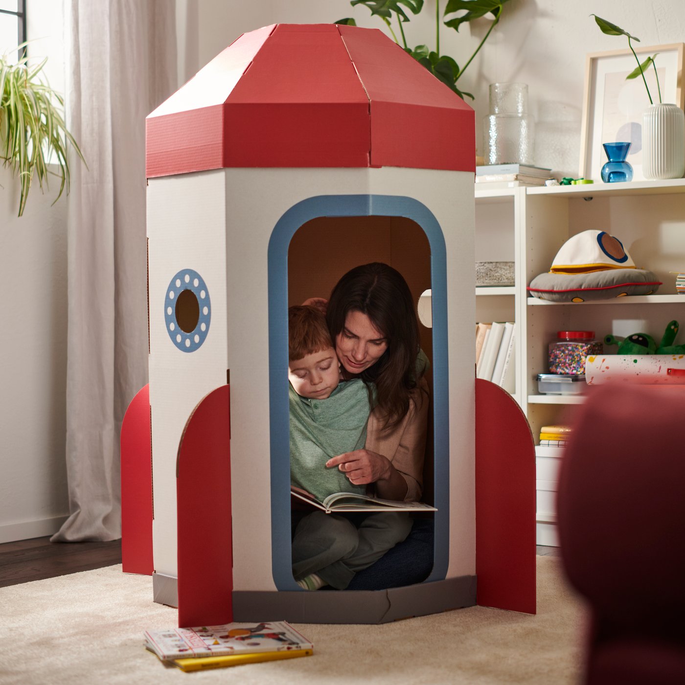 An off-white TYVELSE rug, low pile in the living room