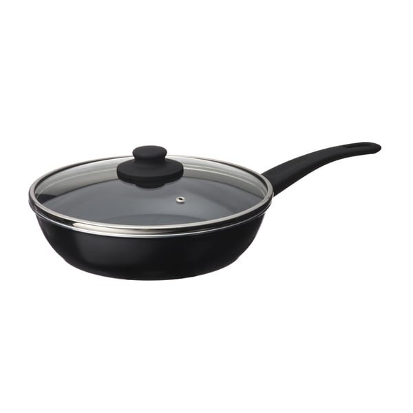 A non-stick coating black HEMLAGAD sauté pan with lid in the NA