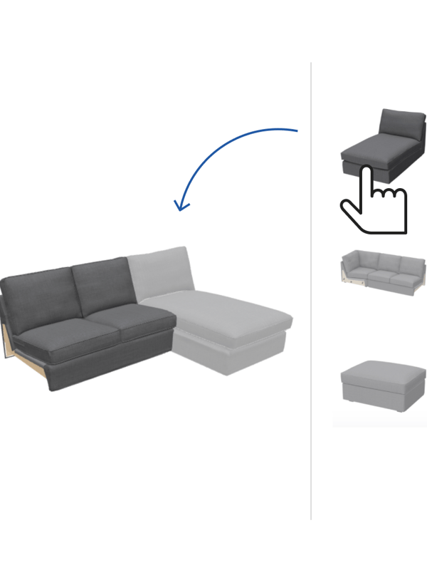 A visual representation of an IKEA sofa planner where you can choose between different sofa elements.