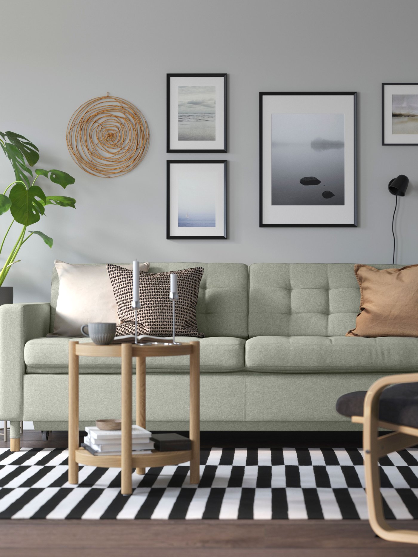 A Gunnared light green/wood LANDSKRONA 3-seat sofa-bed