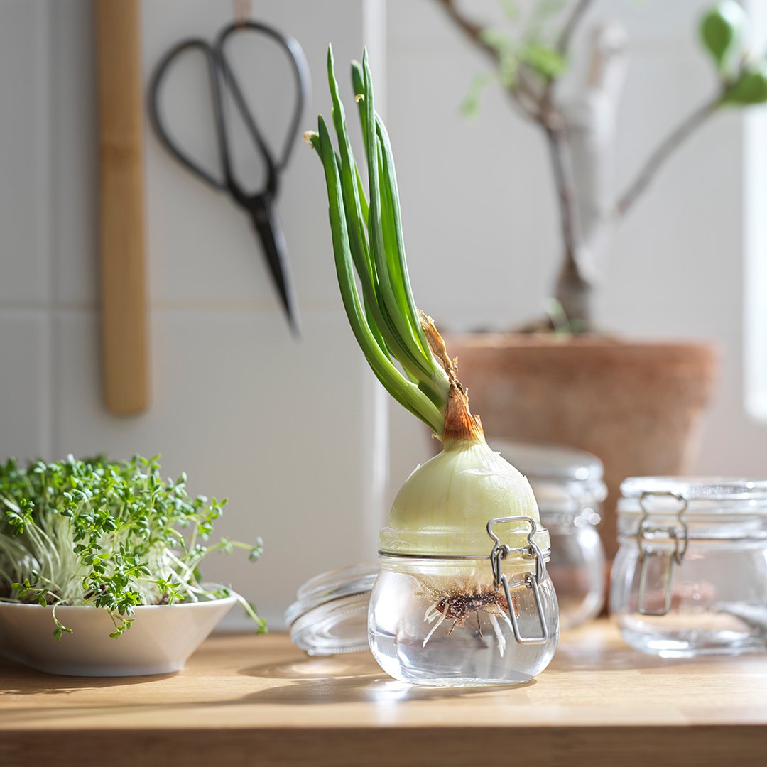 A clear glass KORKEN jar with lid in the kitchen
