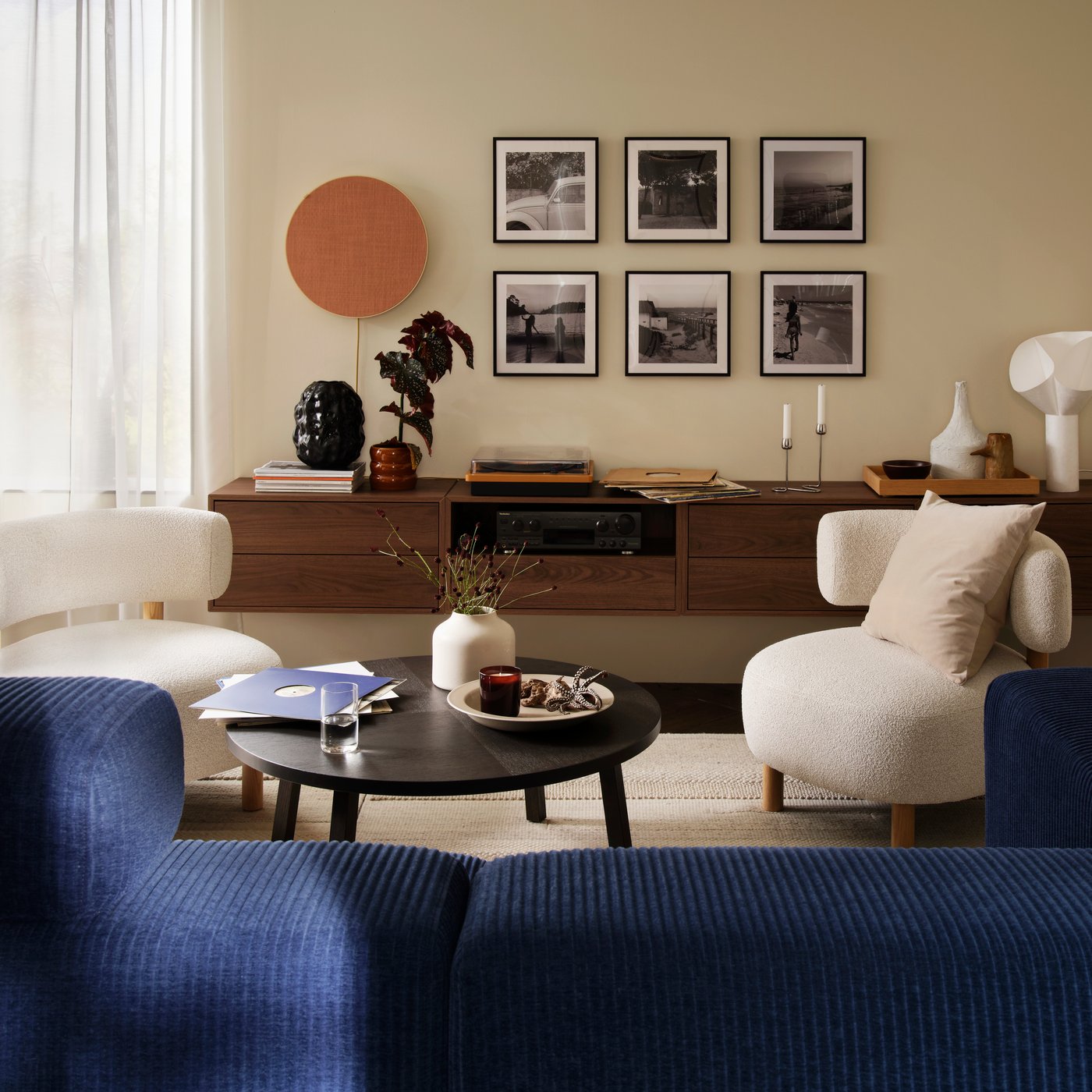 A Djurmo grey/white STOCKHOLM 2025 armchair in the living room