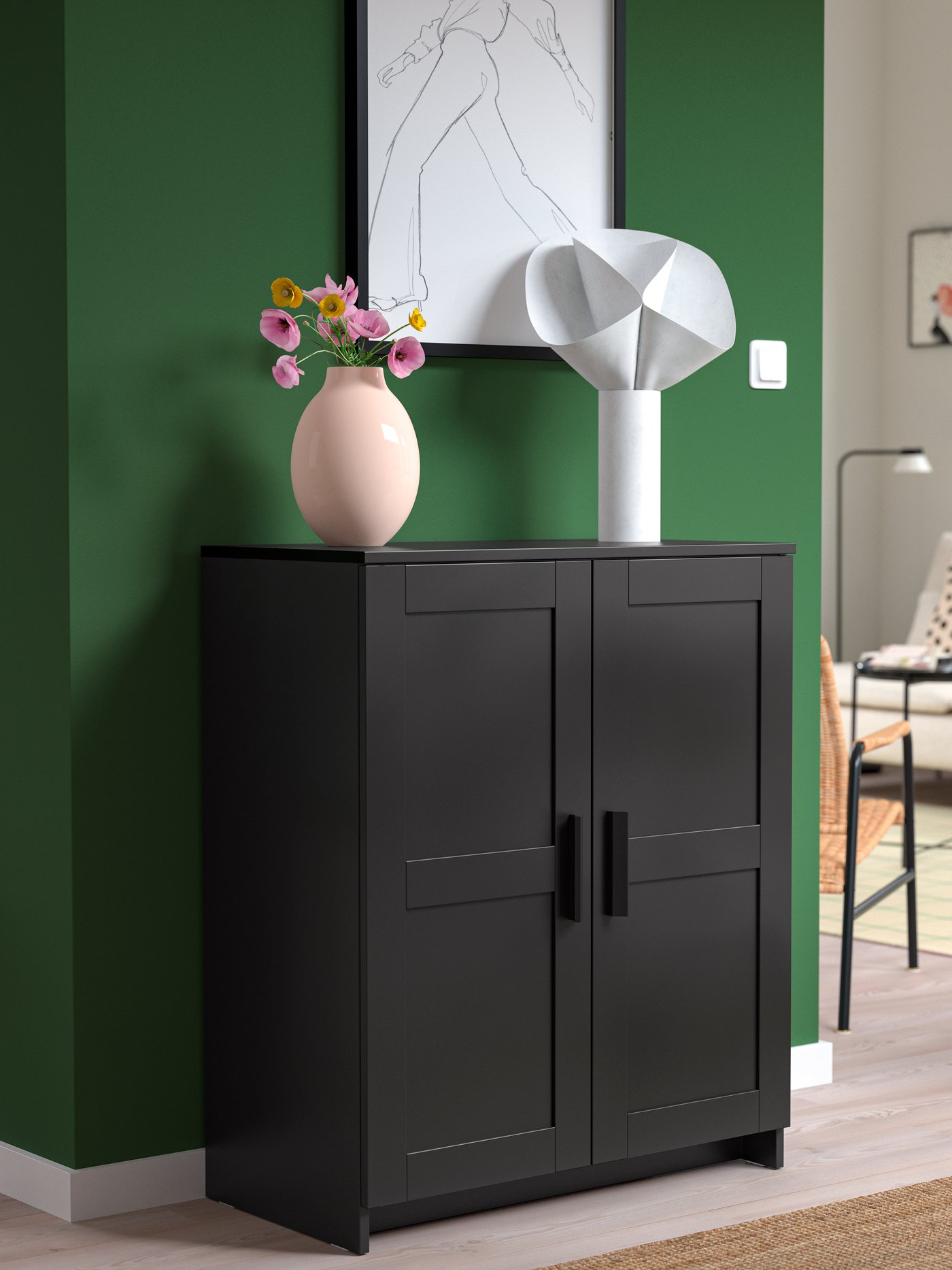 BRIMNES black cabinet with doors.