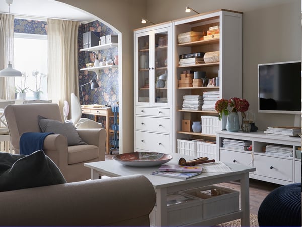 A white stain HEMNES coffee table in the living room