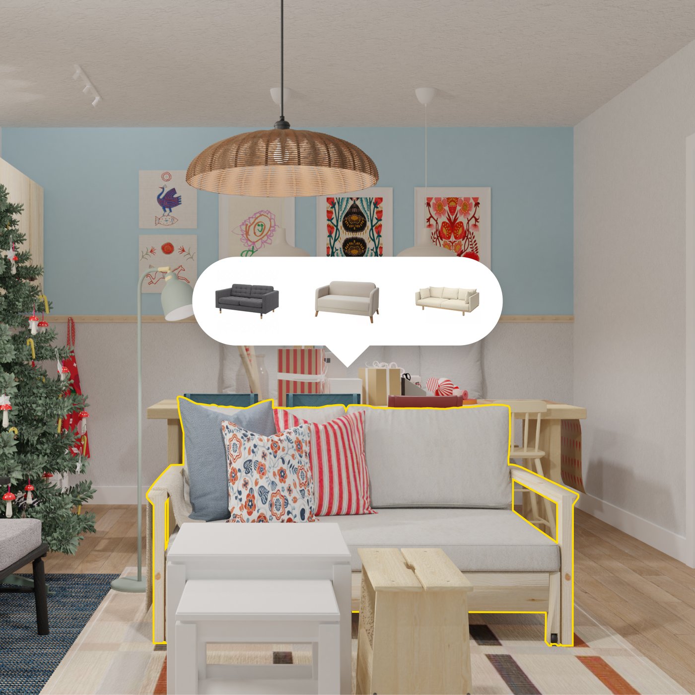 IKEA kreativ in use, designing a living room.