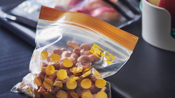 A patterned/black yellow ISTAD resealable bag