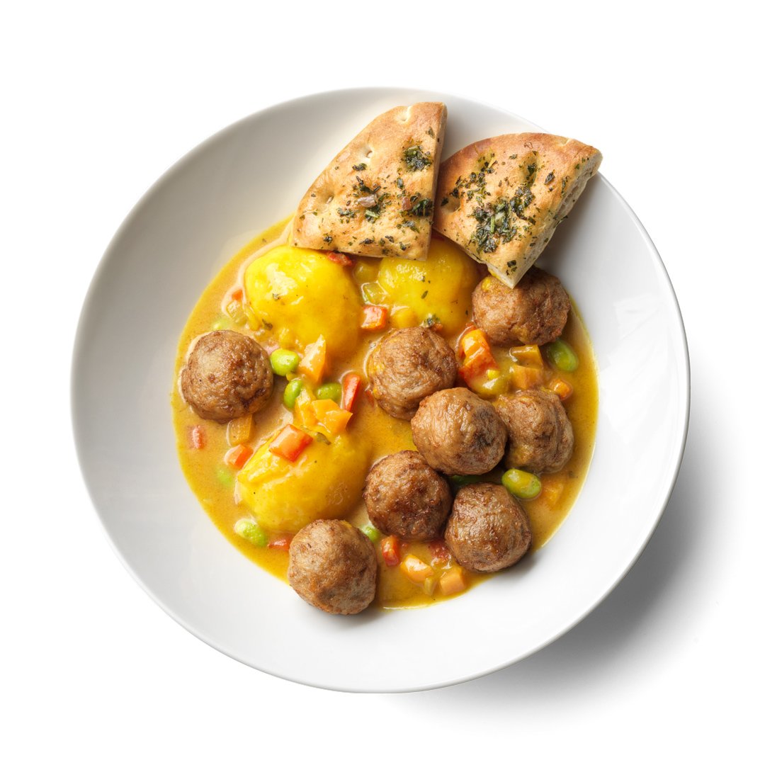 Fleisch(los)-Bällchen mit Kartoffeln und schwedischem Fladenbrot
