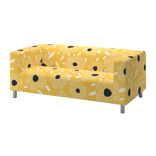 KLIPPAN クリッパン 2人掛けソファ, ティンゲトルプ イエロー/ホワイト/フローラルパターン