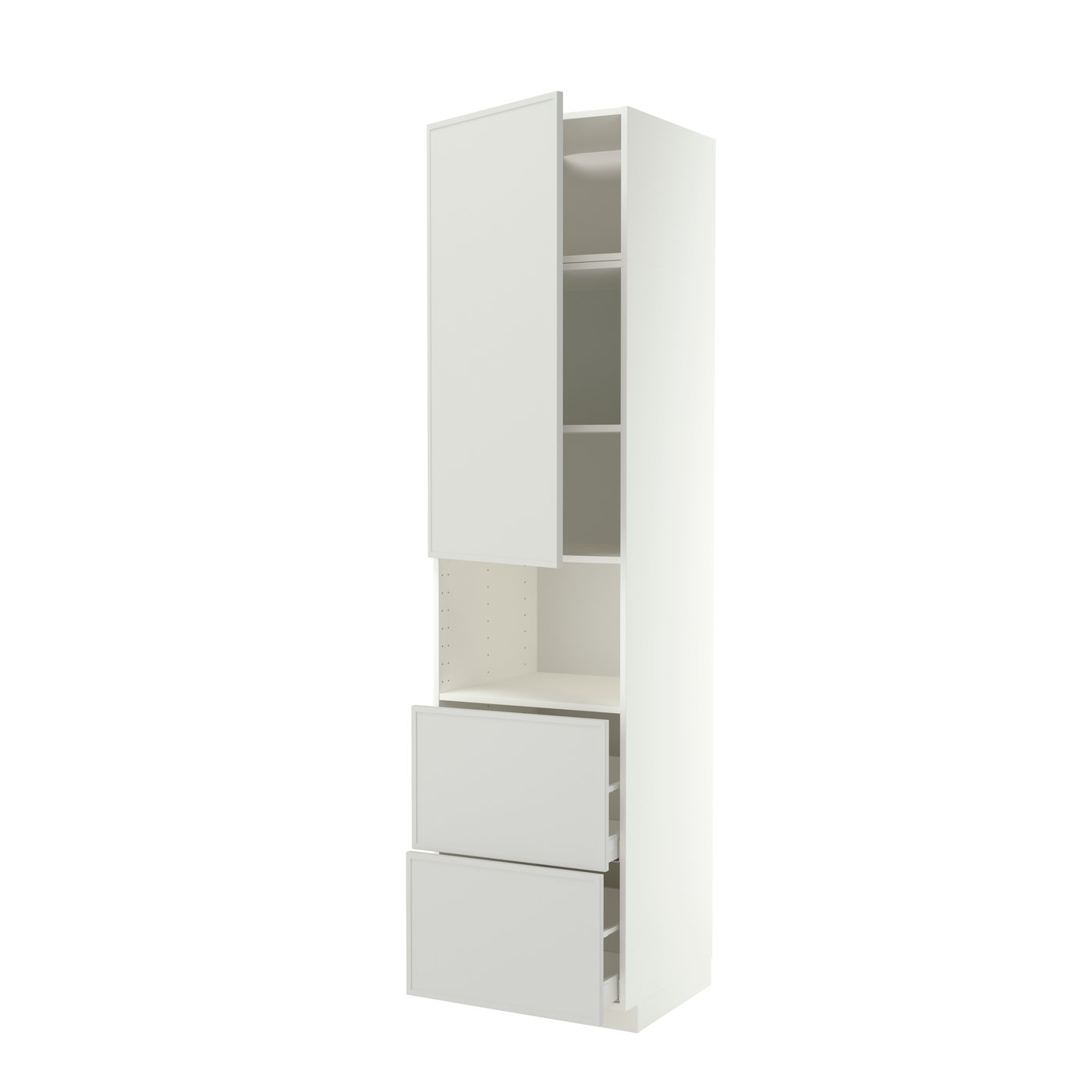 IKEA METOD / MAXIMERA högskåp f mikro m dörr/2 lådor, vit/aspudden ljusgrå, 60x60x240 cm