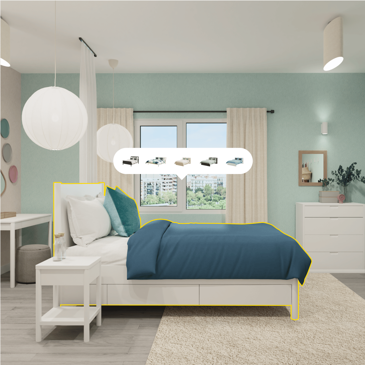 Image of IKEA Kreativ with a bed being positioned in a room